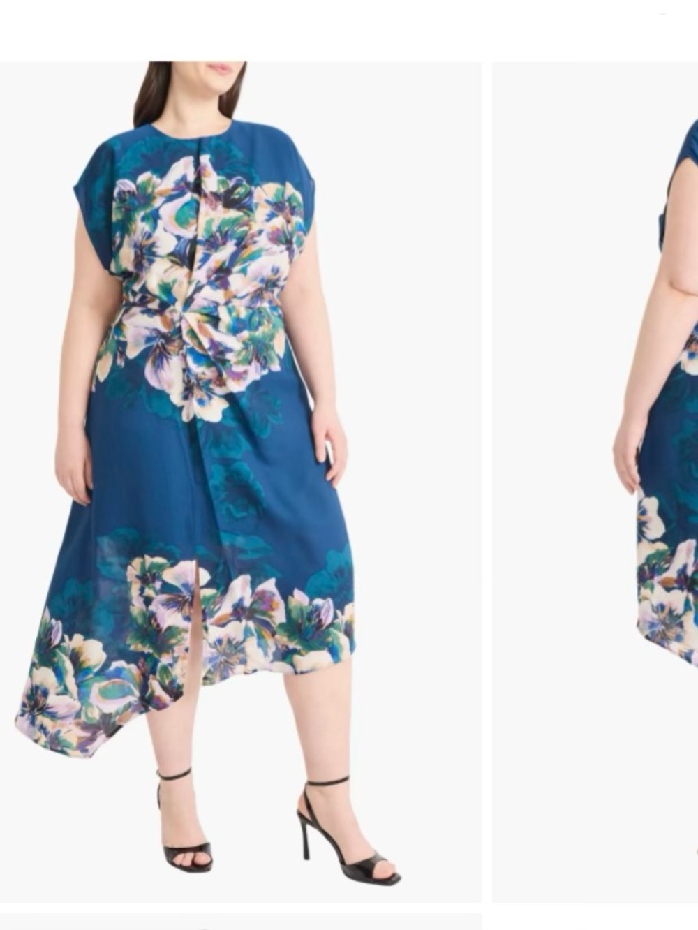 Maggy London Dress Size Blue Floral Midi 16W NWT
